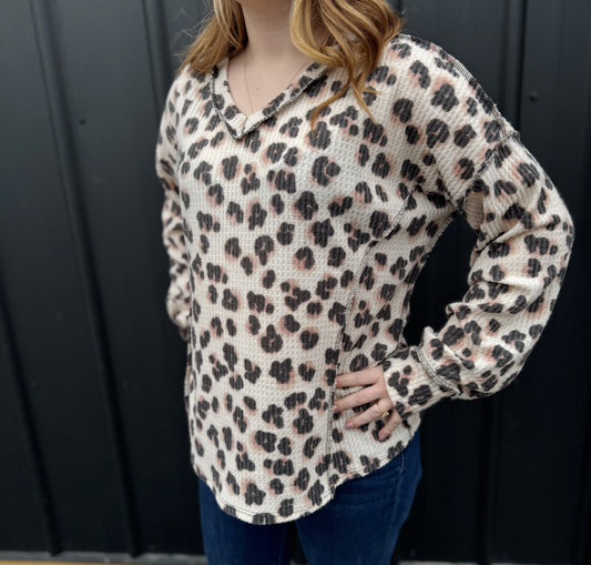 Leopard Printed Waffle Top