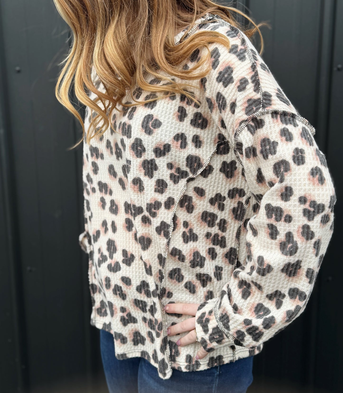 Leopard Printed Waffle Top